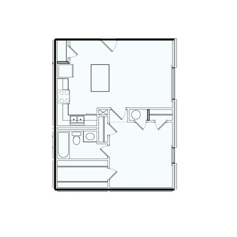 Floor plan for 1 bed, 583 sqft